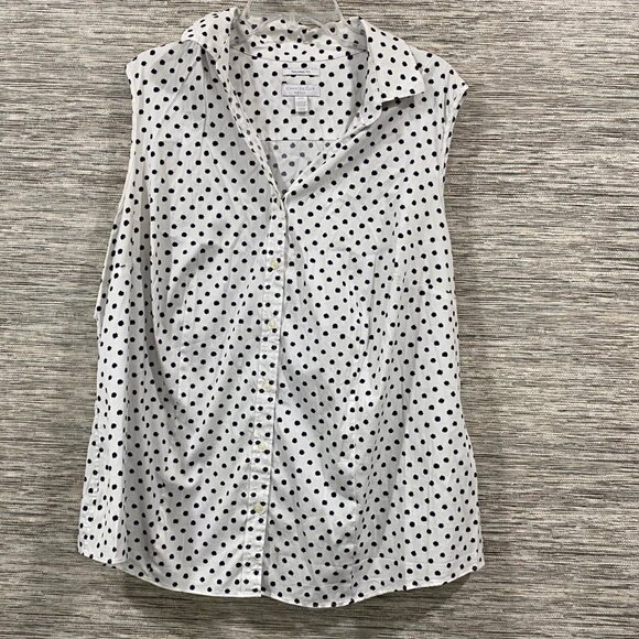 Charter Club 22W Polka Dot Sleeveless Button-Down Blouse — White/Navy - Picture 1 of 5